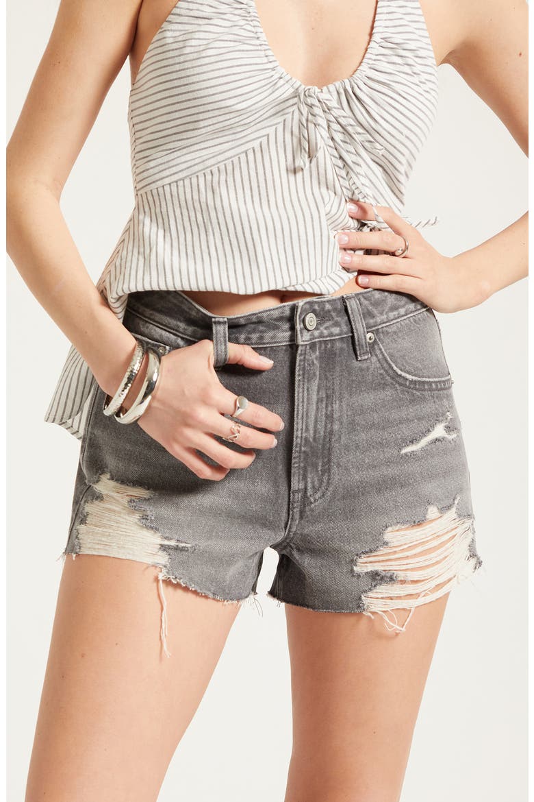 Ivy High Waist Distressed Denim Shorts, Alternate, color, GRAY
