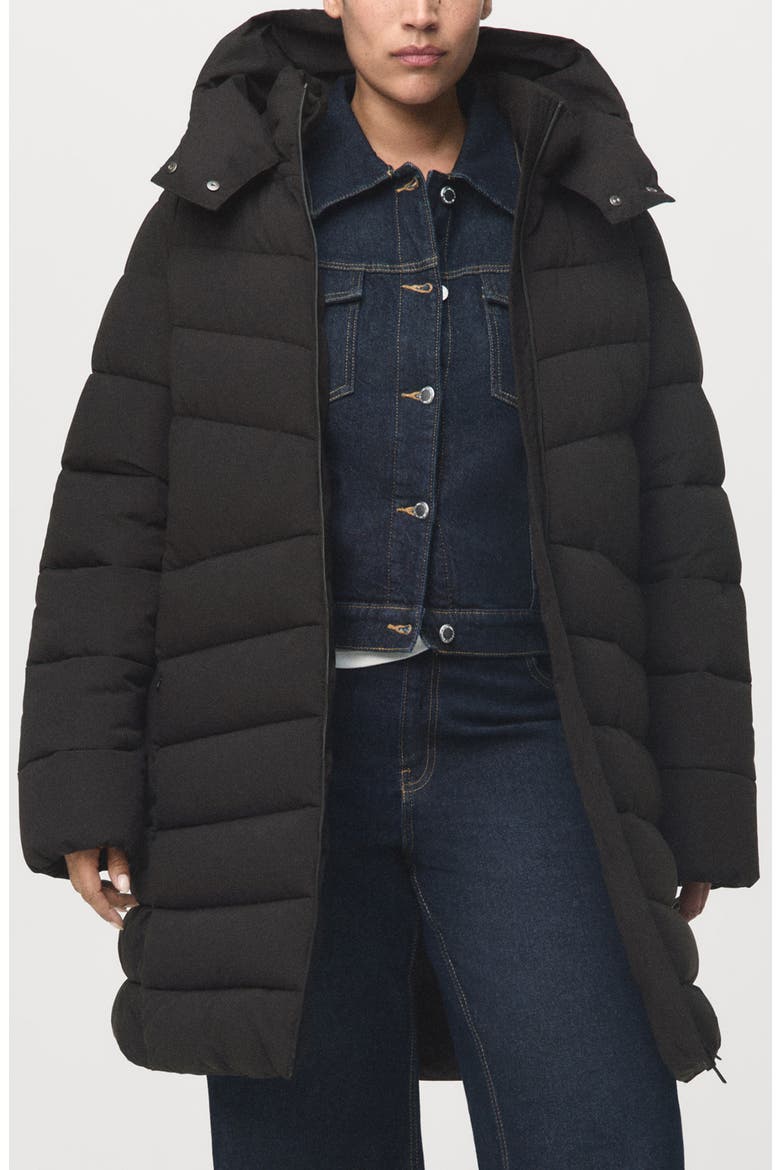 Quilted Puffer Coat, Main, color, BLACK