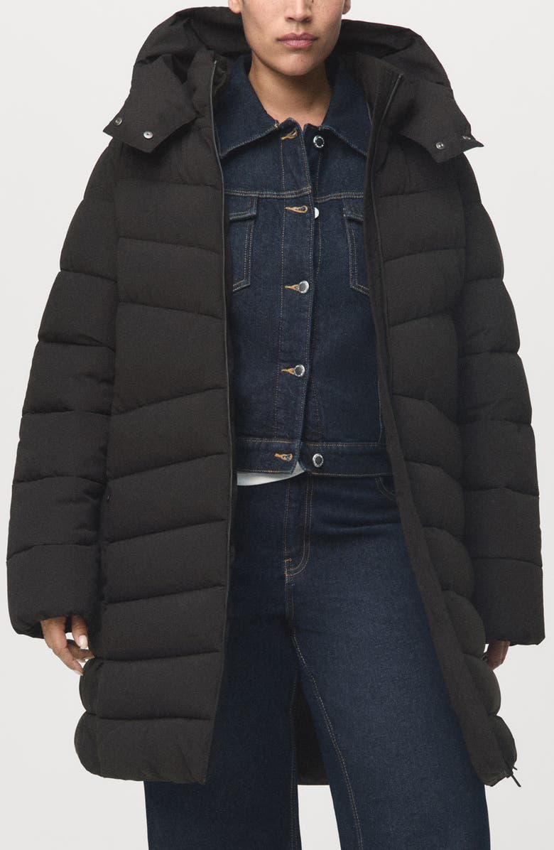 MANGO Quilted Puffer Coat, Main, color, Black