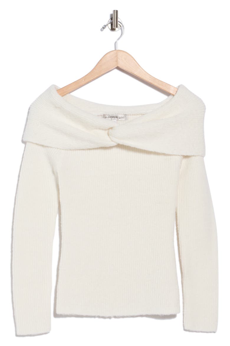 Twisted Front Off the Shoulder Sweater, Alternate, color, IVORY