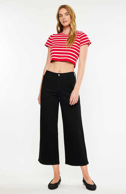 Kancan Shea High Rise Cropped Wide Leg Jeans In Multi
