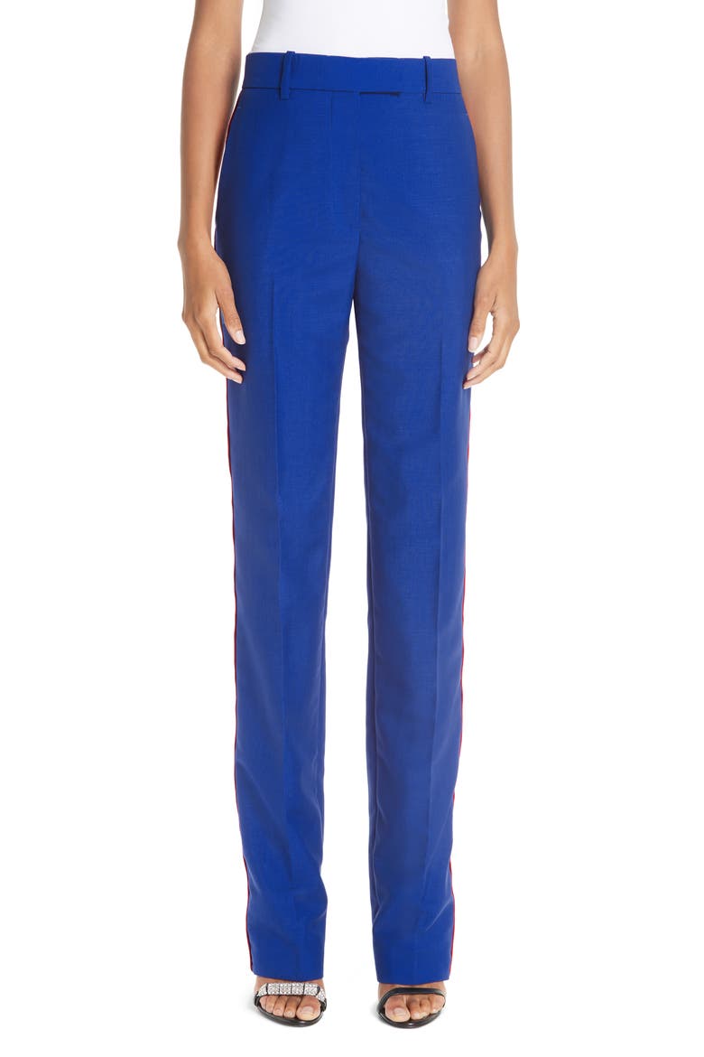 Side Stripe Mohair & Wool Straight Leg Pants, Main, color, BRIGHT BLUE