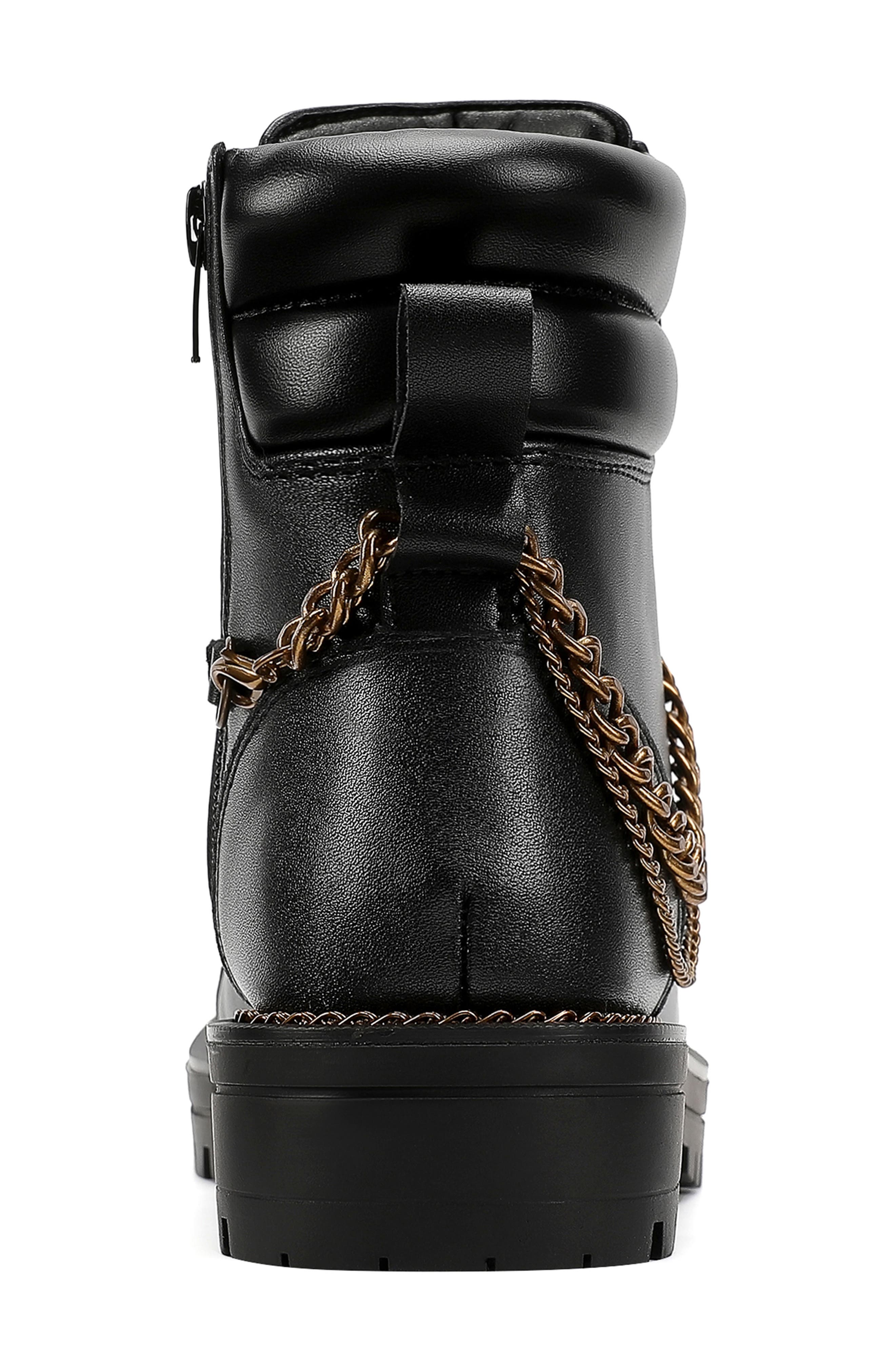 Kurt Geiger London Kids' Chain Combat Boot, Alternate, color, Black Smooth