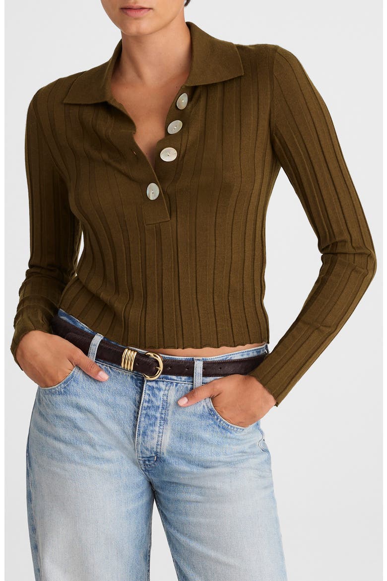Merino Wool & Silk Polo Sweater, Main, color, BRONZED OLIVE
