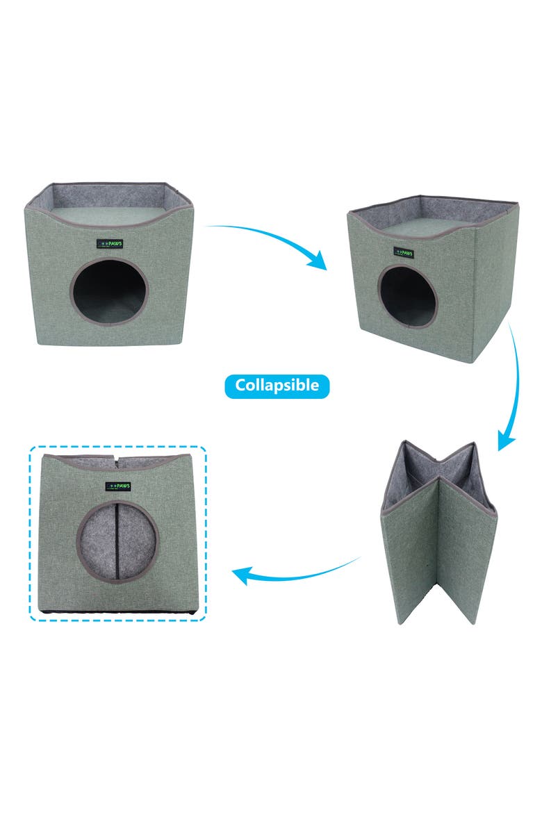 Foldable Cat Condo Sage Green Cube House, Alternate, color, Green
