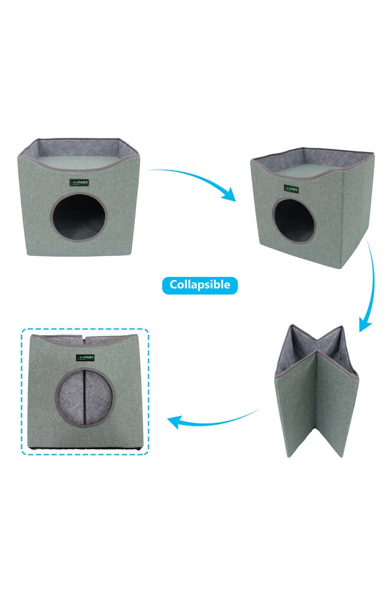 JESPET Foldable Cat Condo Sage Green Cube House, Alternate, color, Green