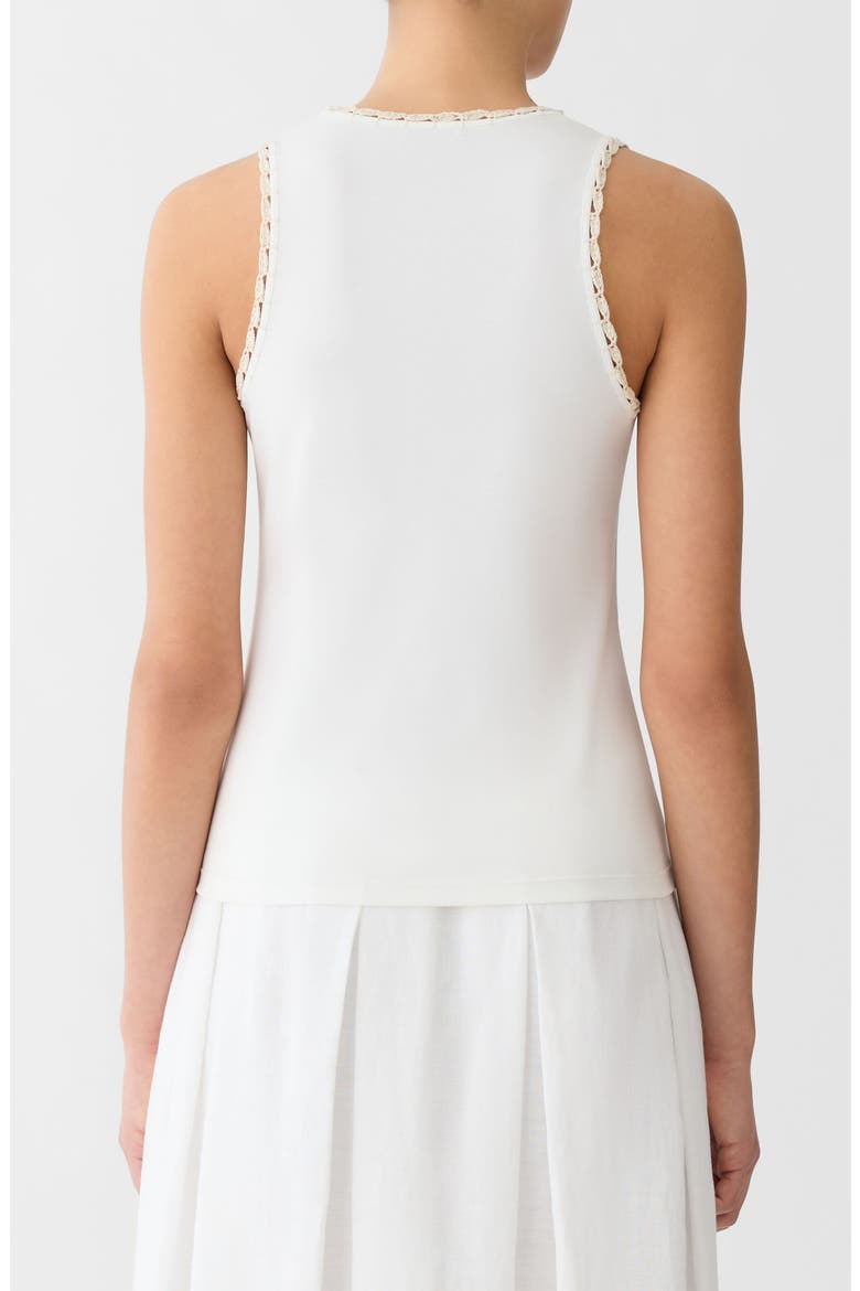 Rib Crochet Trim Stretch Cotton Tank, Alternate, color, WHITE