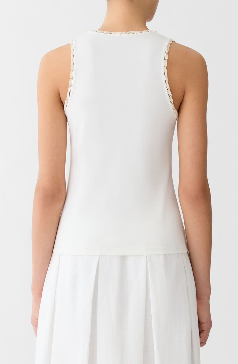 Lafayette 148 New York Rib Crochet Trim Stretch Cotton Tank, Alternate, color, White