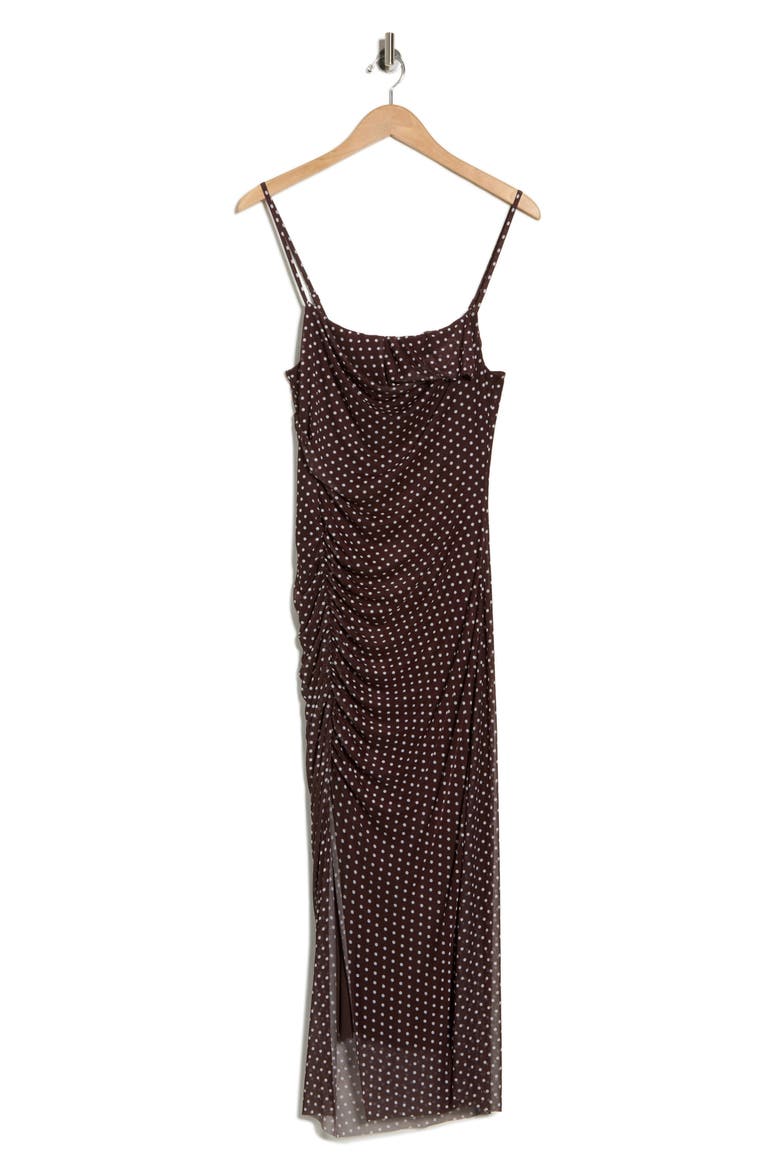 Cowl Neck Mesh Dress, Alternate, color, BROWN- WHITE EDITOR DOT