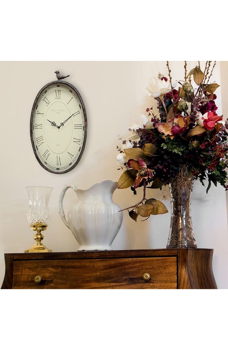STRATTON HOME DECOR Gunmetal Antique Oval Bird Clock, Alternate, color, 
