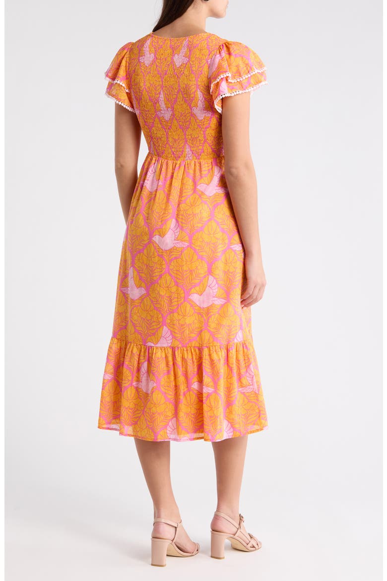 Kaidy Tropical Print Midi Dress, Alternate, color, ORANGE-PINKS-MULTI