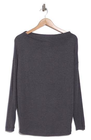 Renee C Brushed Knit Boat Neck Top In Dark Cement