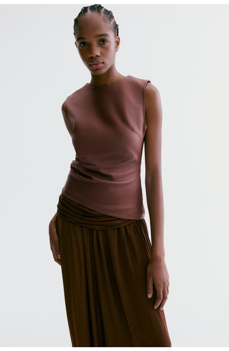 H&M Coated Jersey Top, Alternate, color, Dark Brown