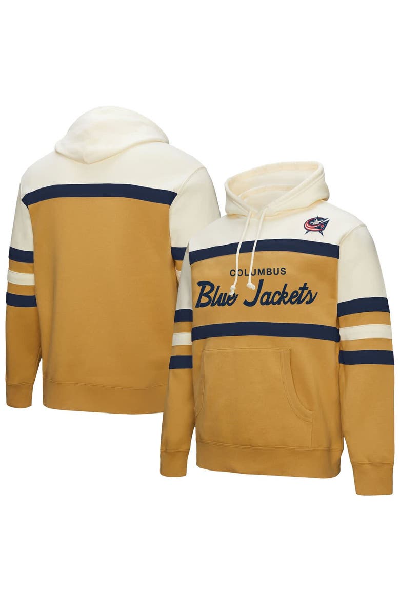 Men's Mitchell & Ness Gold/Cream Columbus Blue Jackets Head Coach Pullover Hoodie, Main, color, Gold