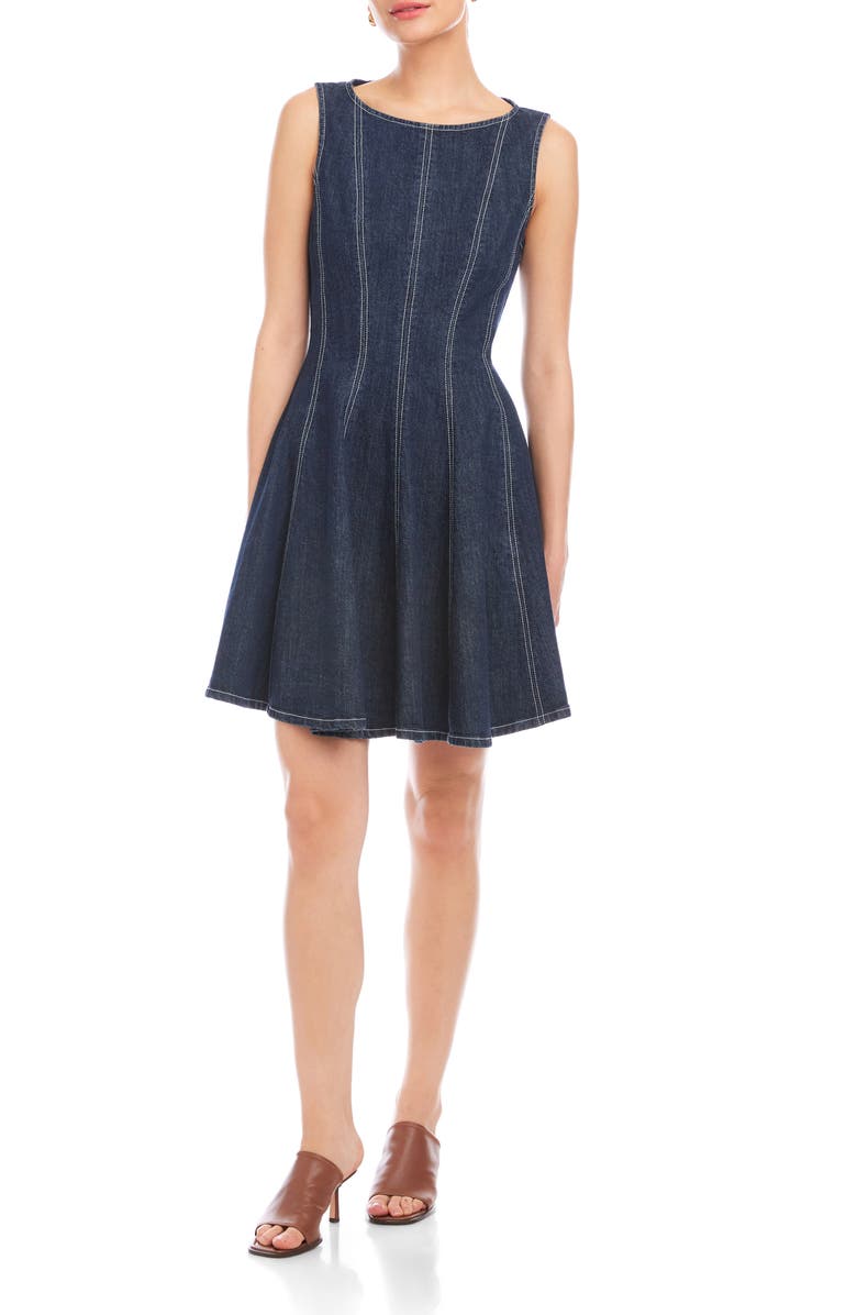 FIFTEEN TWENTY Darla Fit & Flare Denim Minidress, Main, color, Indigo