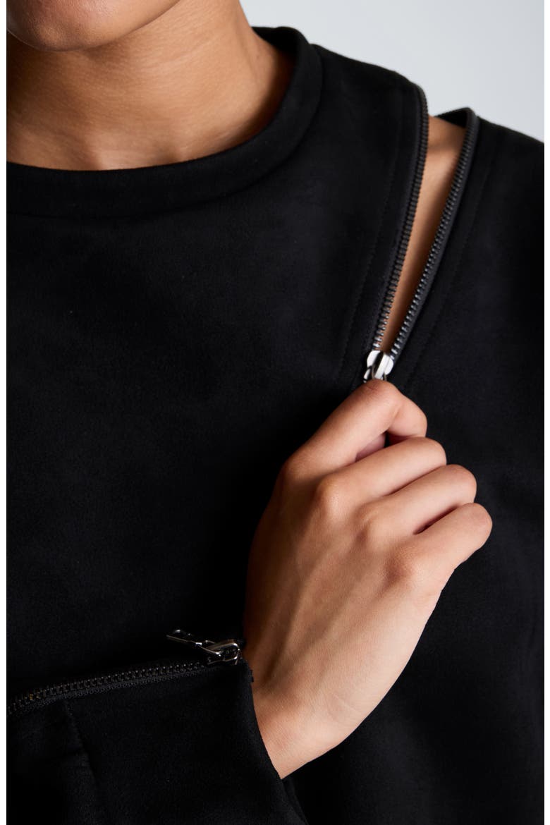 Diagonal Zip Sweatshirt, Alternate, color, BLACK