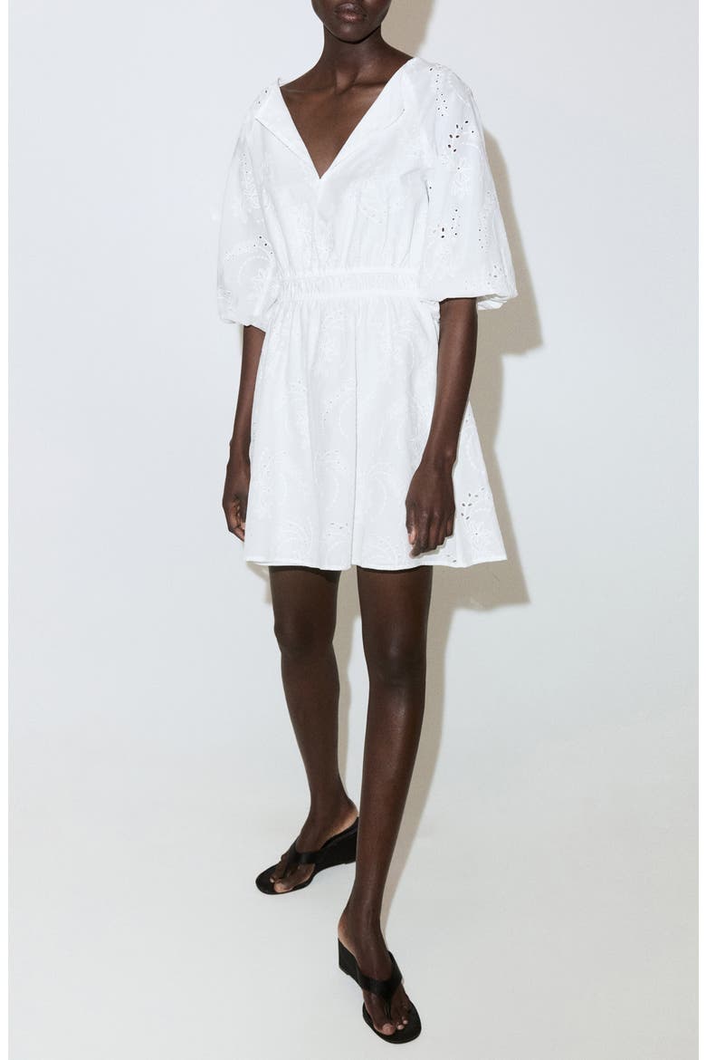Floral Embroidered Cotton Minidress, Main, color, WHITE
