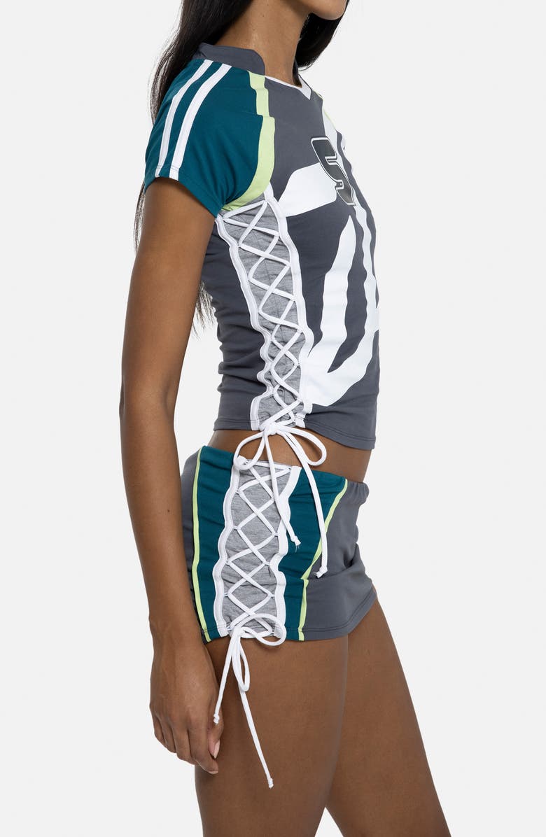 JADED LONDON Lace-Up Football Baby Tee, Alternate, color, Grey