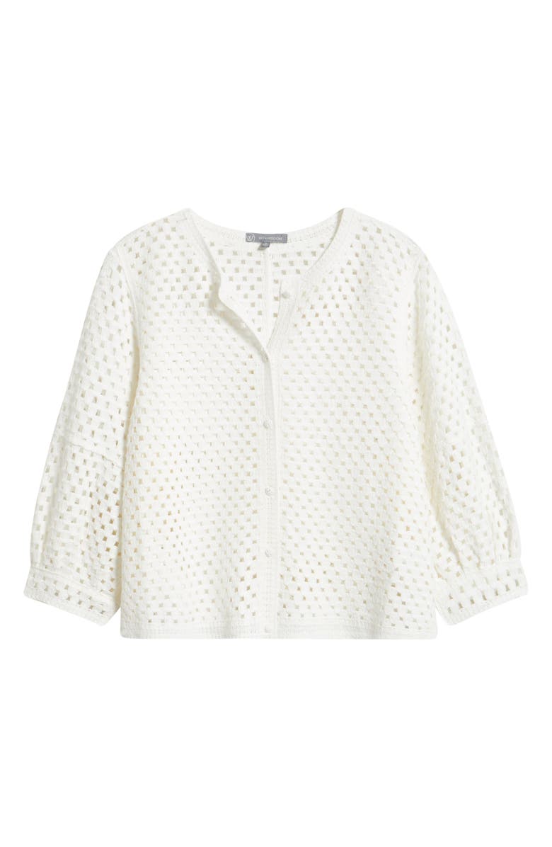 Wit & Wisdom Openwork Blouson Sleeve Top, Main, color, Off White