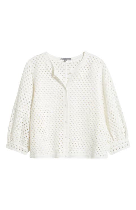 Openwork Blouson Sleeve Top