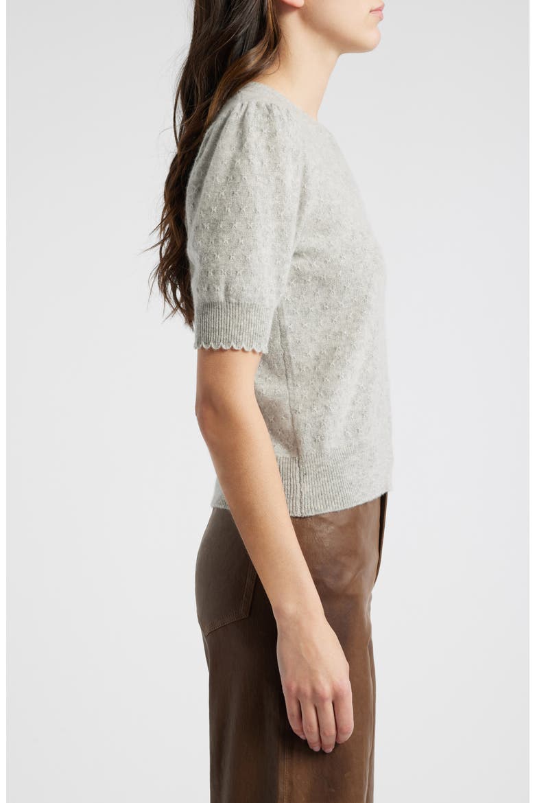 Puff Sleeve Pointelle Cashmere Sweater, Alternate, color, LIGHT HEATHER GREY