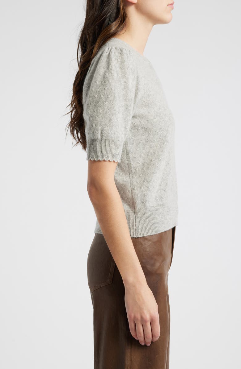 FRAME Puff Sleeve Pointelle Cashmere Sweater, Alternate, color, Light Heather Grey