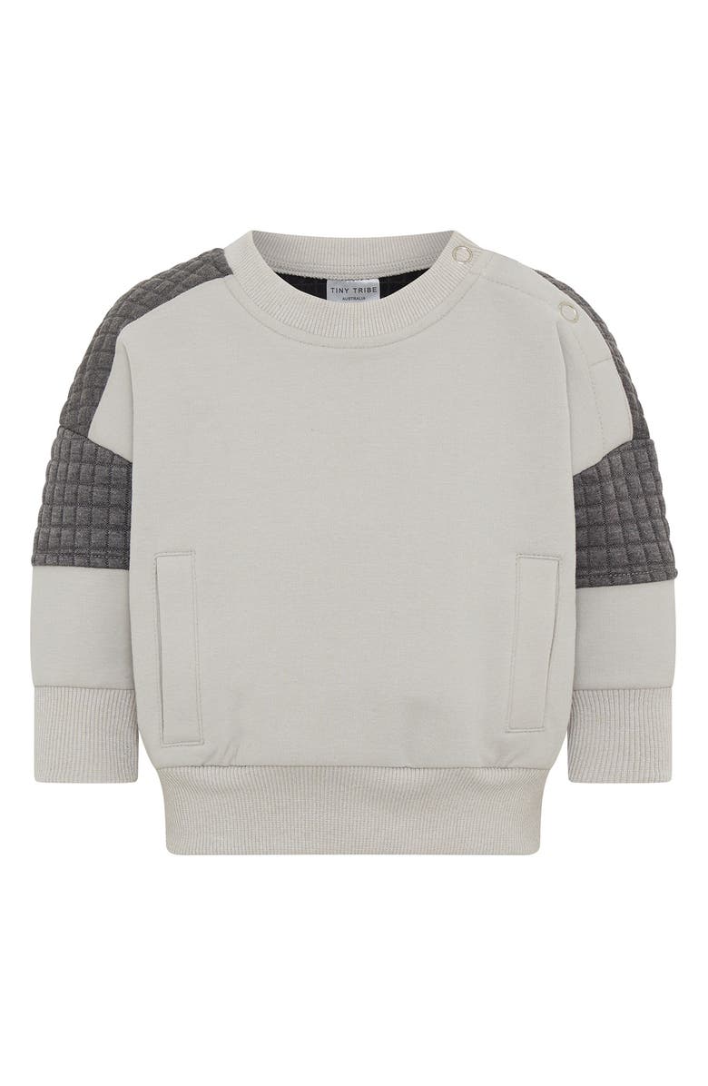 TINY TRIBE Segment Mixed Media Sweatshirt, Main, color, Grey