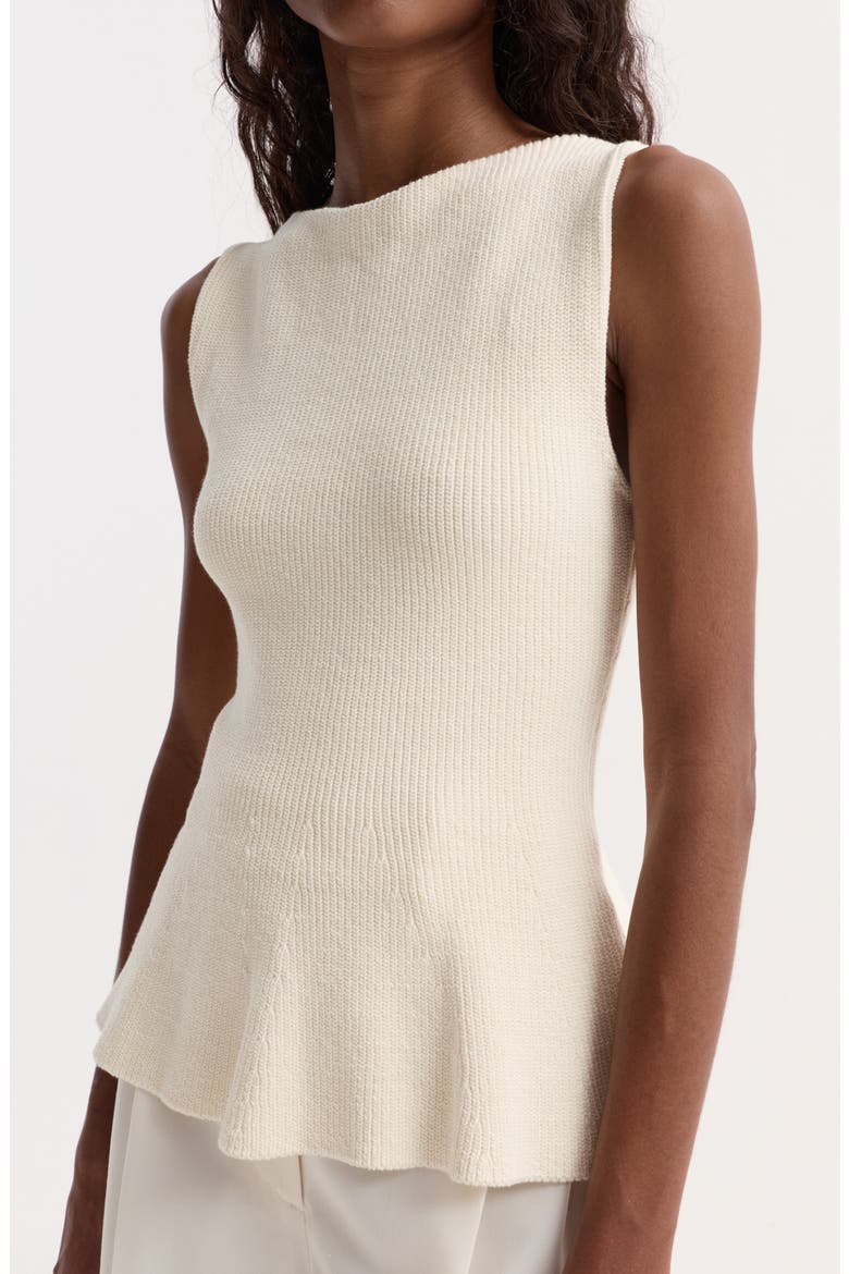 Sculptural Rib Organic Cotton Peplum Sweater, Alternate, color, CREAM