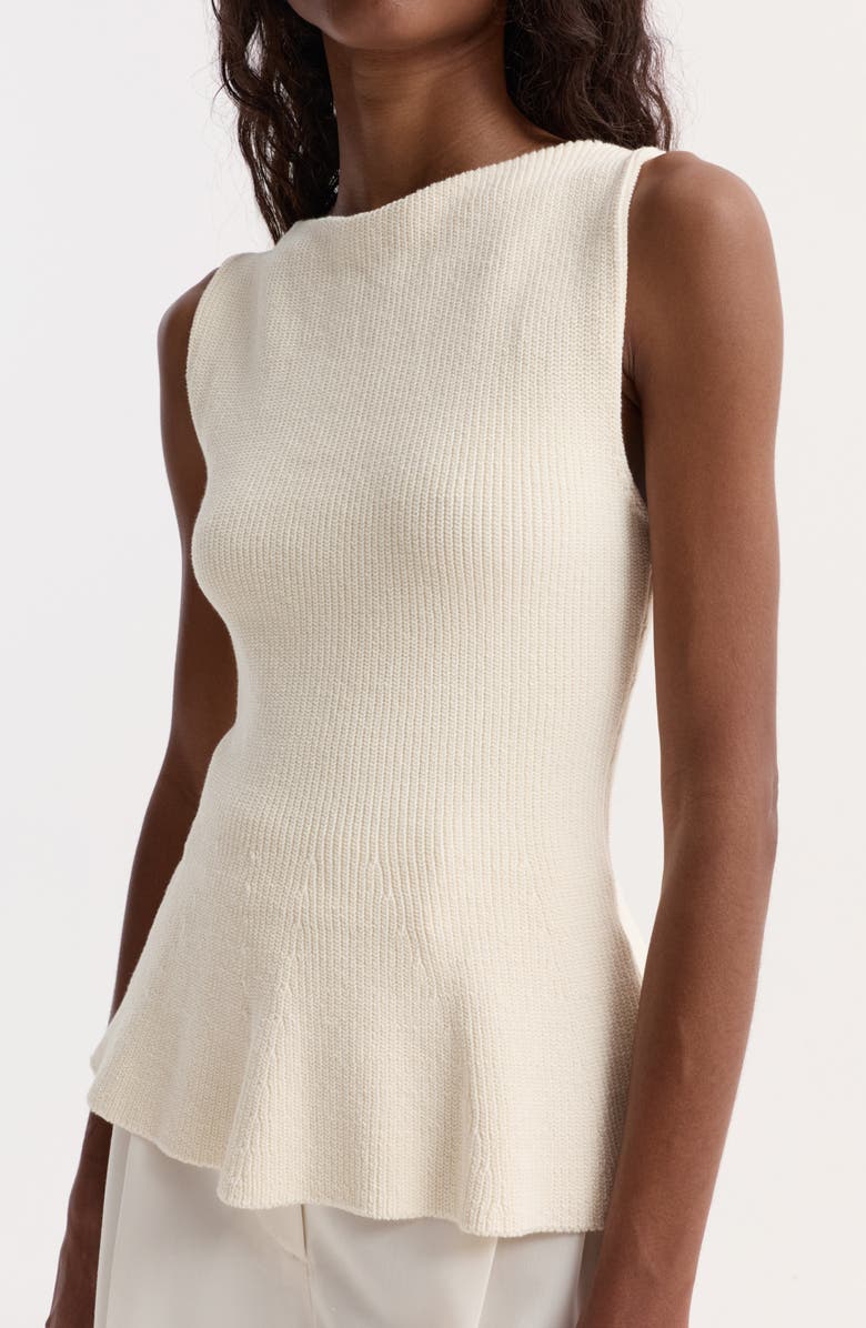Róhe Sculptural Rib Organic Cotton Peplum Sweater, Alternate, color, Cream