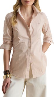 Lauren Ralph Lauren Stripe Stretch Cotton Button-Up Shirt