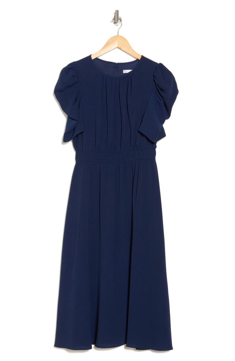 London Times Ruched Bubble Sleeve Midi Dress, Alternate, color, 