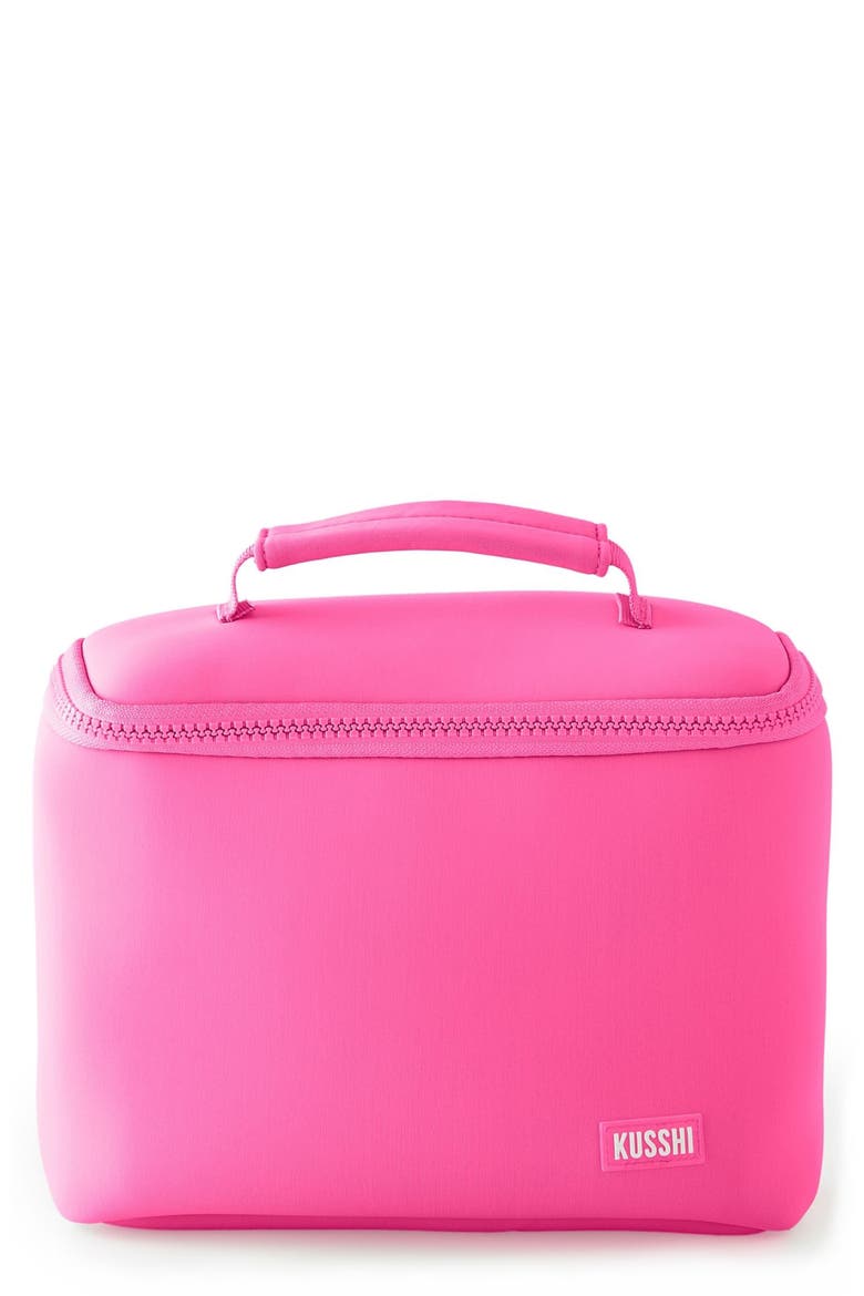 Small Neoprene Train Case, Main, color, FRENCH PINK/ SHERBERT