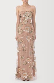 SAU LEE Pippa Floral Embellished Mesh Gown