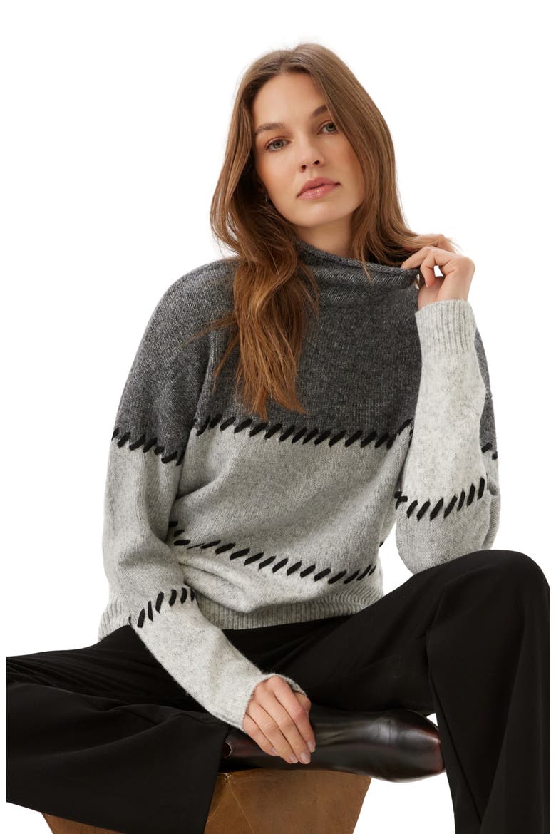 Contrast Stitch Mock Neck Sweater, Alternate, color, GRAY