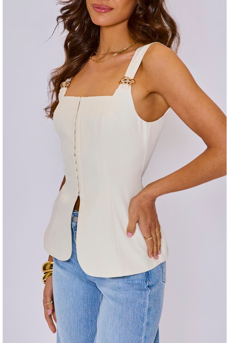 Primrose Buckle Detail Peplum Top, Alternate, color, CREAM