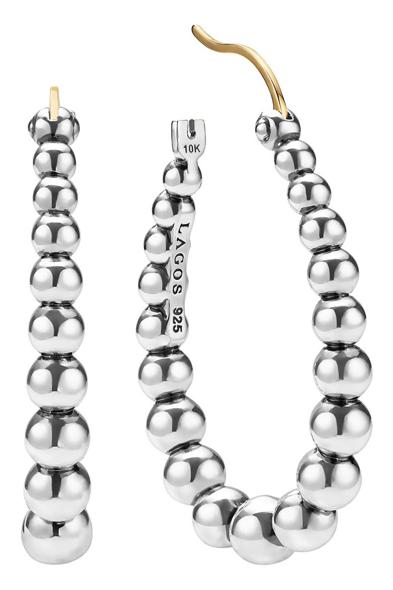 Caviar Bubbly Oval Hoop Earrings, Alternate, color, STERLING SILVER