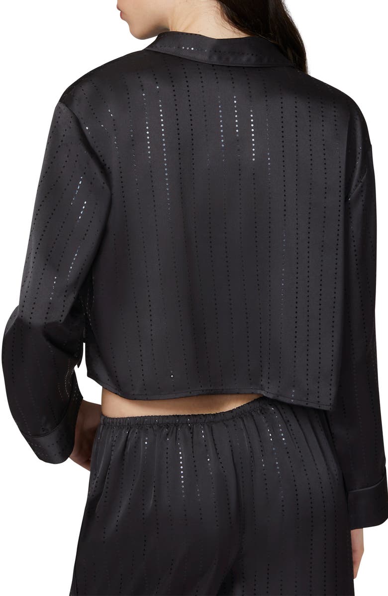 Florence by Mills Stardust Satin Crop Pajama Shirt, Alternate, color, Black