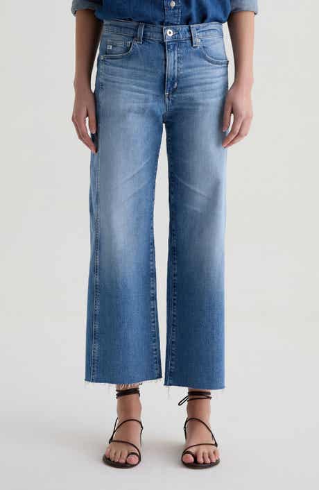 AG Saige Paneled Raw Hem Ankle Wide Leg Jeans