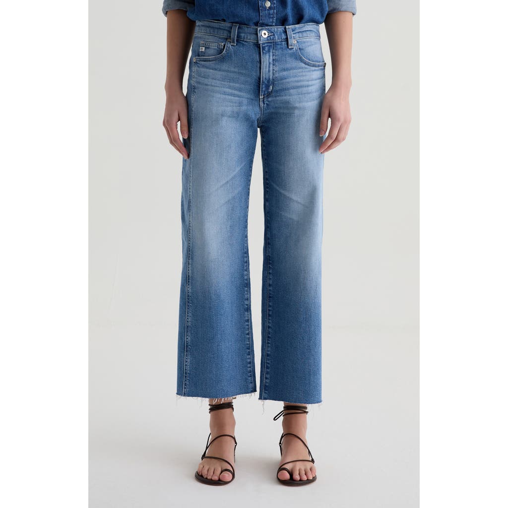 Ag Saige Paneled Raw Hem Ankle Wide Leg Jeans In Blue