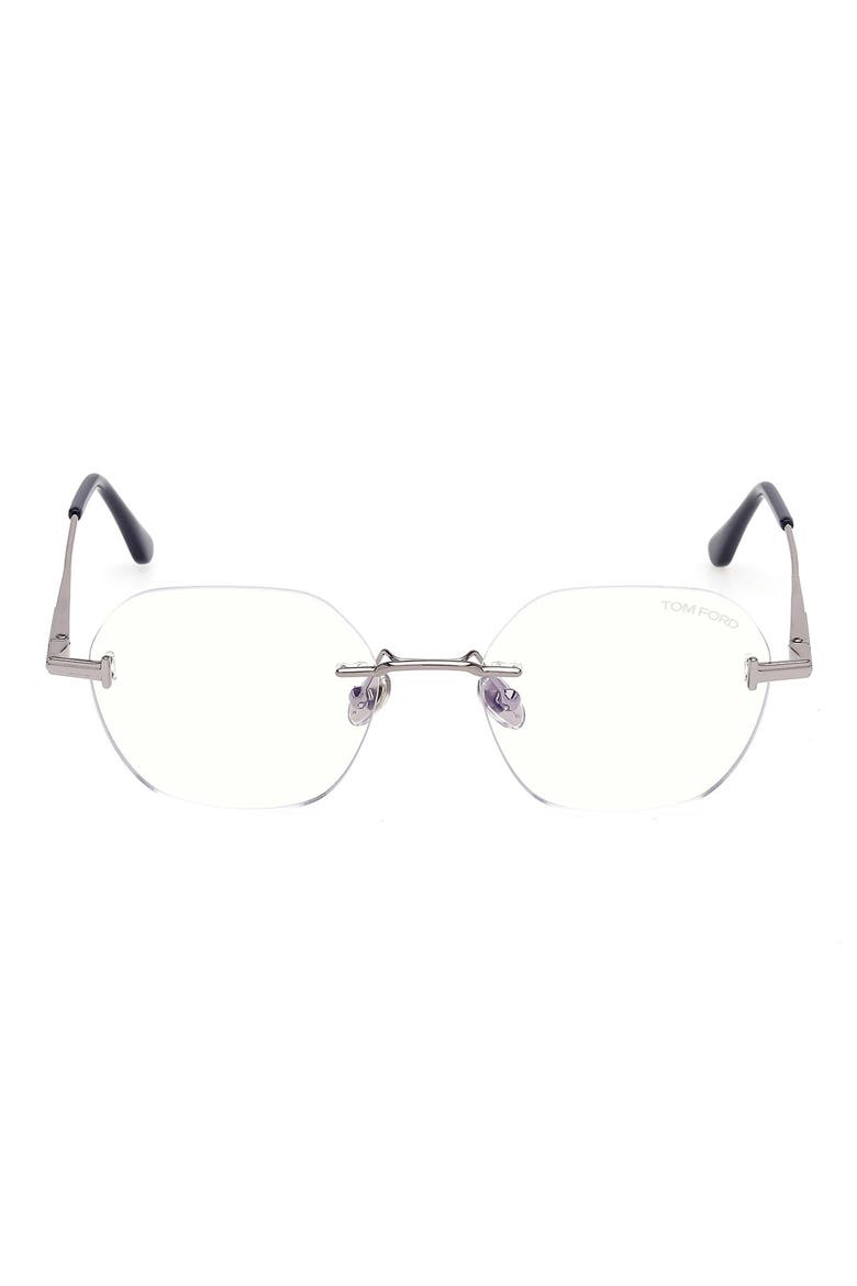 52mm Geometric Optical Glasses, Main, color, LIGHT RUTHENIUM / NAVY BLUE