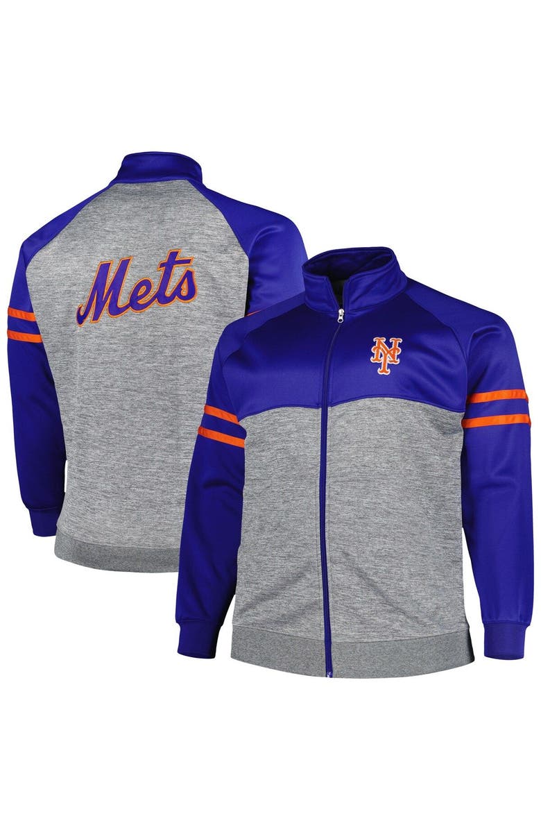 PROFILE Men's Royal/Heather Gray New York Mets Big & Tall Raglan Full-Zip Track Jacket, Main, color, Royal