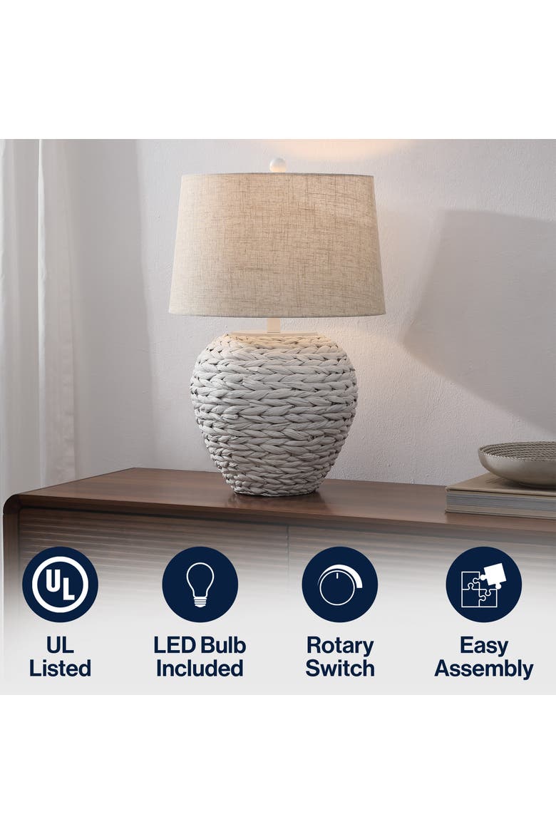 Alaro Farmhouse Coastal Water Hyacinth Basket LED Table Lamp, Alternate, color, White