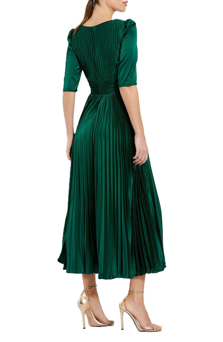 Mac Duggal Quarter Sleeve V Neck Heat Pleated Dress, Alternate, color, 