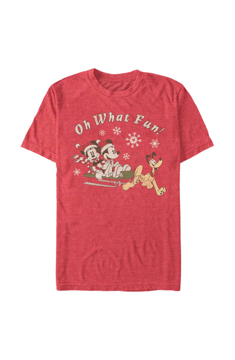 Mickey & Friends Men's Mickey & Friends Oh What Fun Sled  Graphic T-Shirt, Main, color, Red Heather
