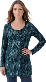 Roaman's Plus Size Knit Thermal Henley Top Long Sleeve