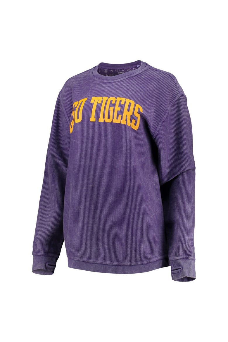 Women's Pressbox Purple LSU Tigers Comfy Cord Vintage Wash Basic Arch Pullover Sweatshirt, Main, color, Purple