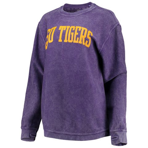Women's Pressbox Purple LSU Tigers Comfy Cord Vintage Wash Basic Arch Pullover Sweatshirt
