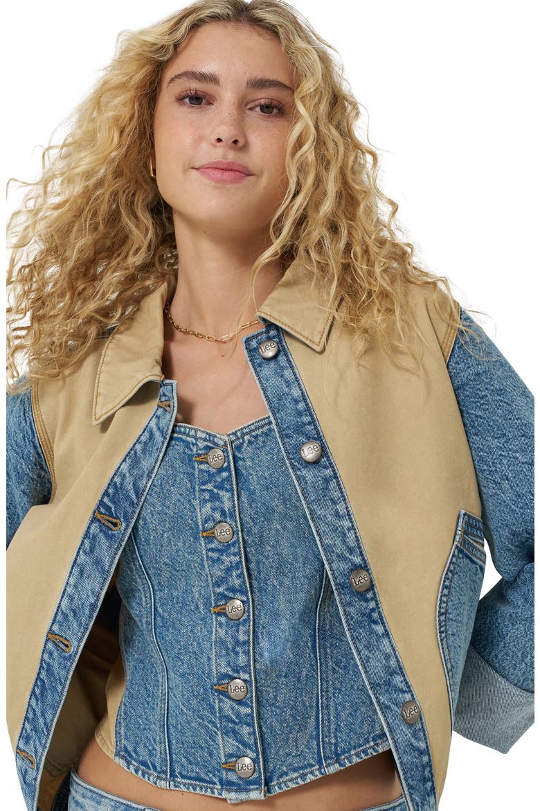 Mixed Media Denim Jacket, Alternate, color, AERIAL VIEW