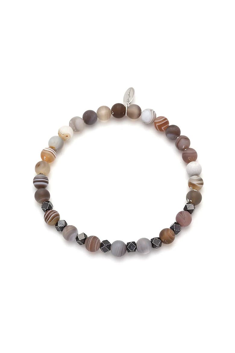 6mm Matte Agate Bead With Burnished Silver Bead, Main, color, GREY