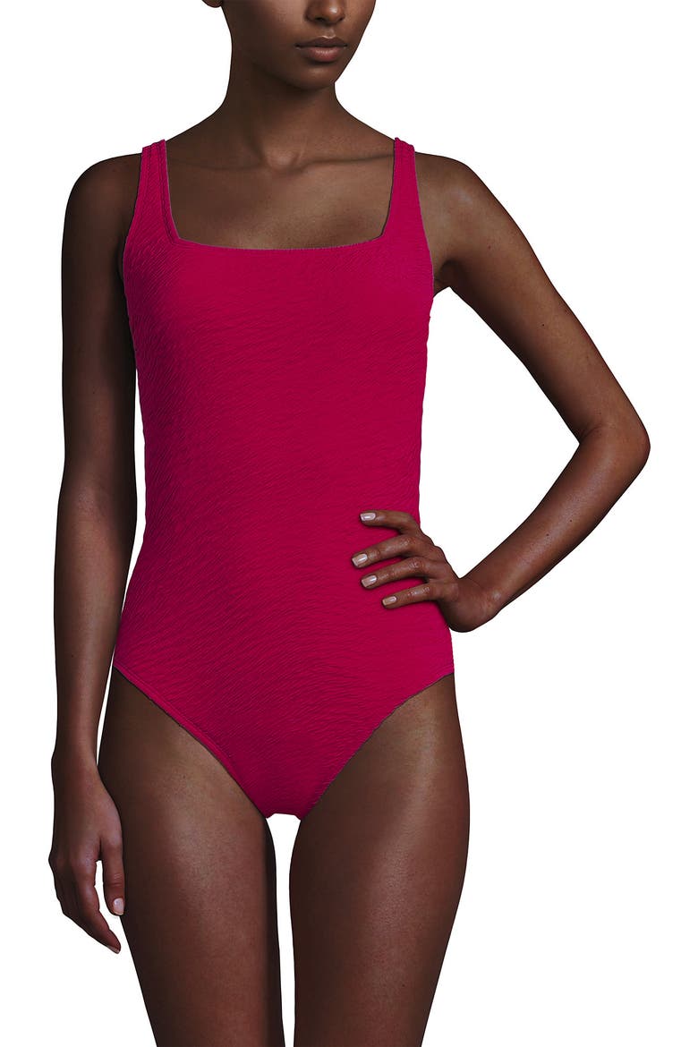 Womens Boucle Square Neck Scoop Back One Piece Swimsuit, Main, color, Raspberry Sorbet